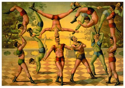Troupe of Male Acrobats by American School